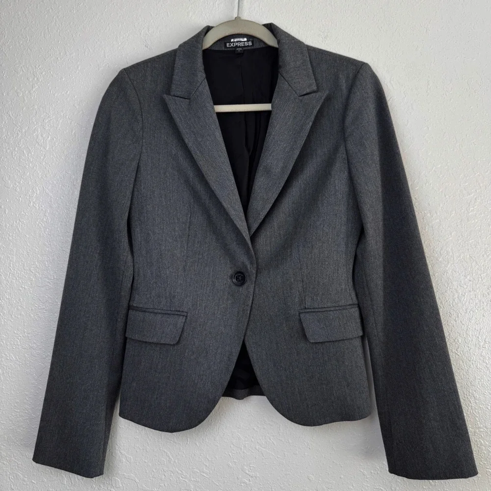 Express Charcoal Gray Single Button Tailored Blazer Jacket 6